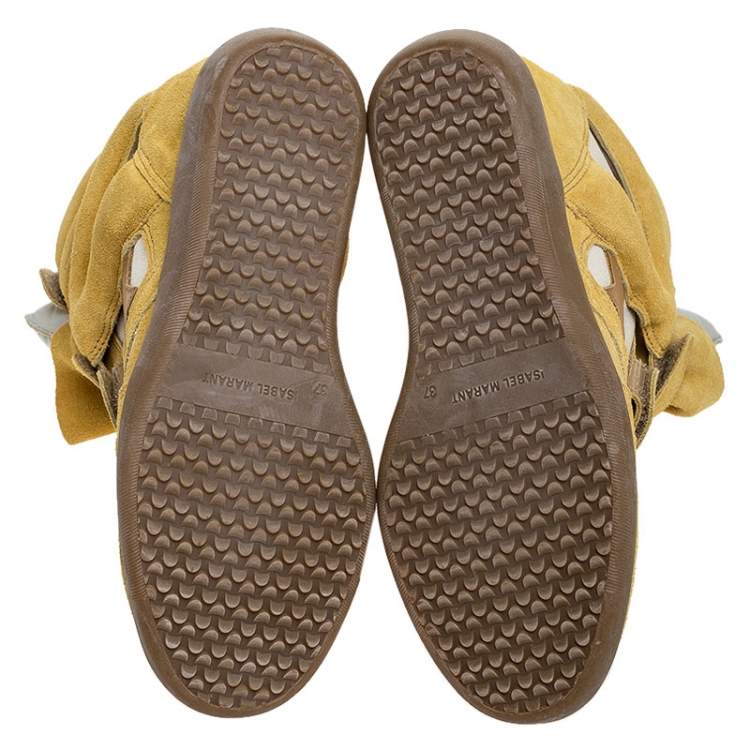 Pre Owned Isabel Marant Yellow/Beige Suede and Canvas Bayley Star Wedge Sneakers Size 37