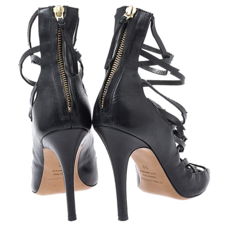 Pre Owned Isabel Marant Black Leather Paw Strappy Sandals Size 38