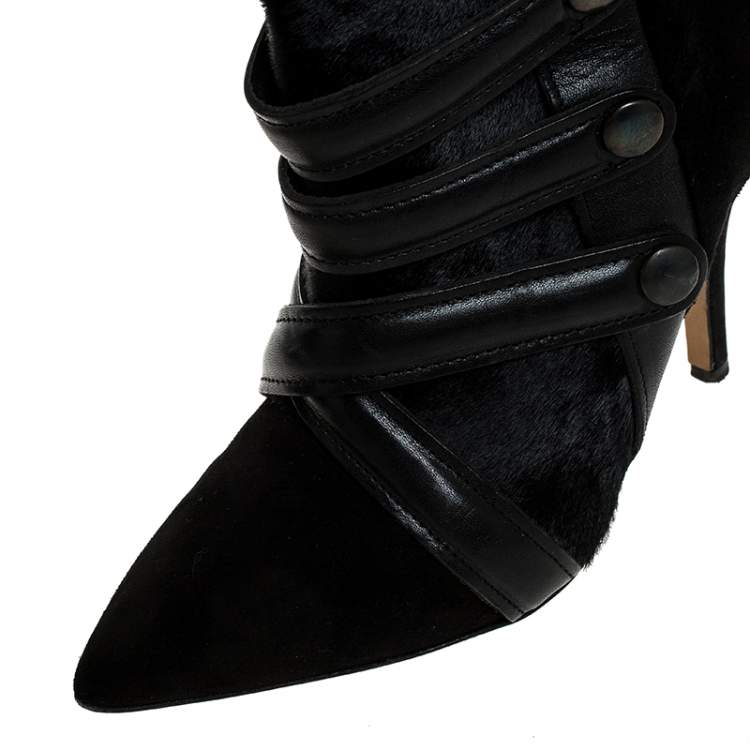 Pre Owned Isabel Marant Black Suede And Pony Hair Pointed Toe Ankle Boots Size 37