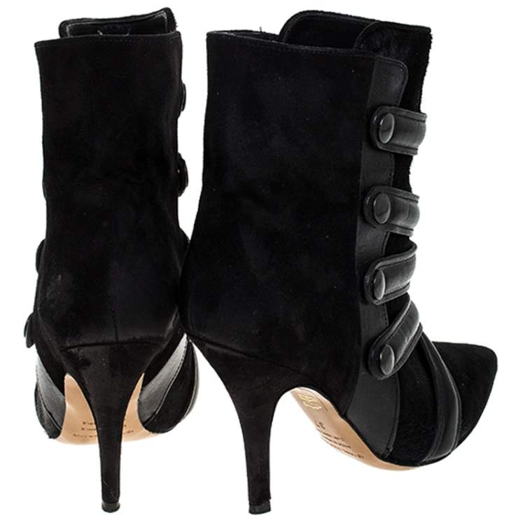 Pre Owned Isabel Marant Black Suede And Pony Hair Pointed Toe Ankle Boots Size 37