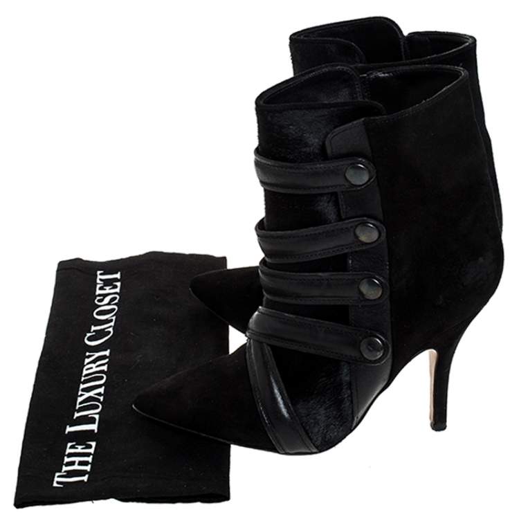 Pre Owned Isabel Marant Black Suede And Pony Hair Pointed Toe Ankle Boots Size 37