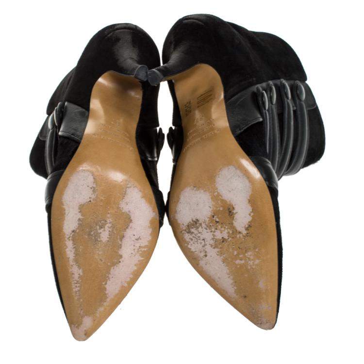 Pre Owned Isabel Marant Black Suede And Pony Hair Pointed Toe Ankle Boots Size 37