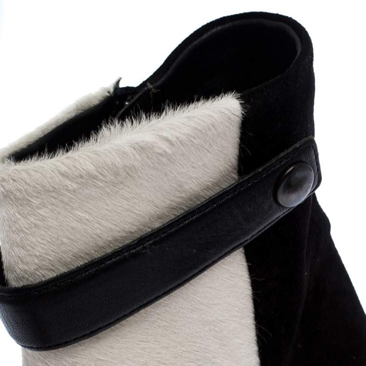 Pre Owned Isabel Marant Black/White Pony Hair and Suede Wedge Ankle Boots Size 38