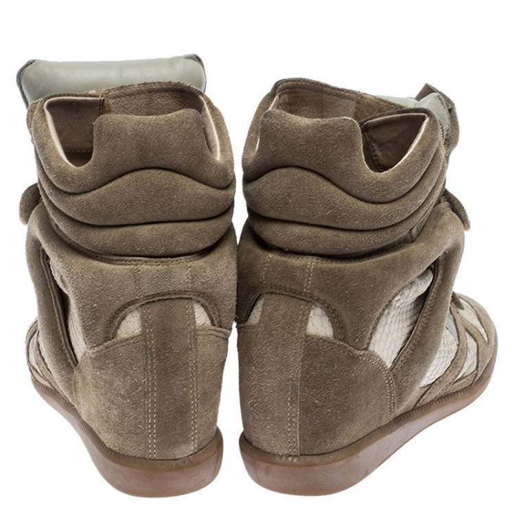 Pre Owned Isabel Marant Beige Suede And Leather Bekett Wedge Sneakers Size 39