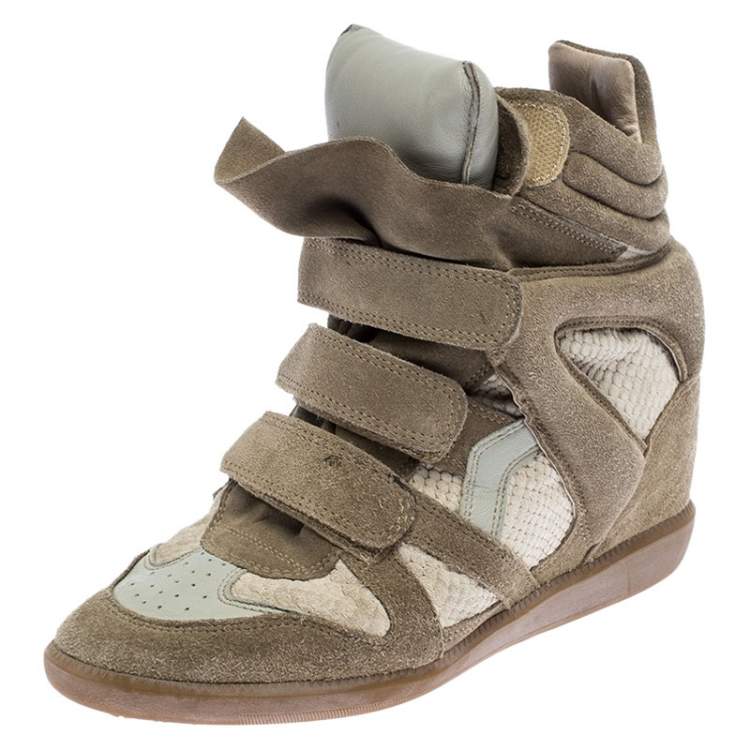 fout Lil Citaat Isabel Marant Beige Suede And Leather Bekett Wedge Sneakers Size 39 Isabel  Marant | TLC