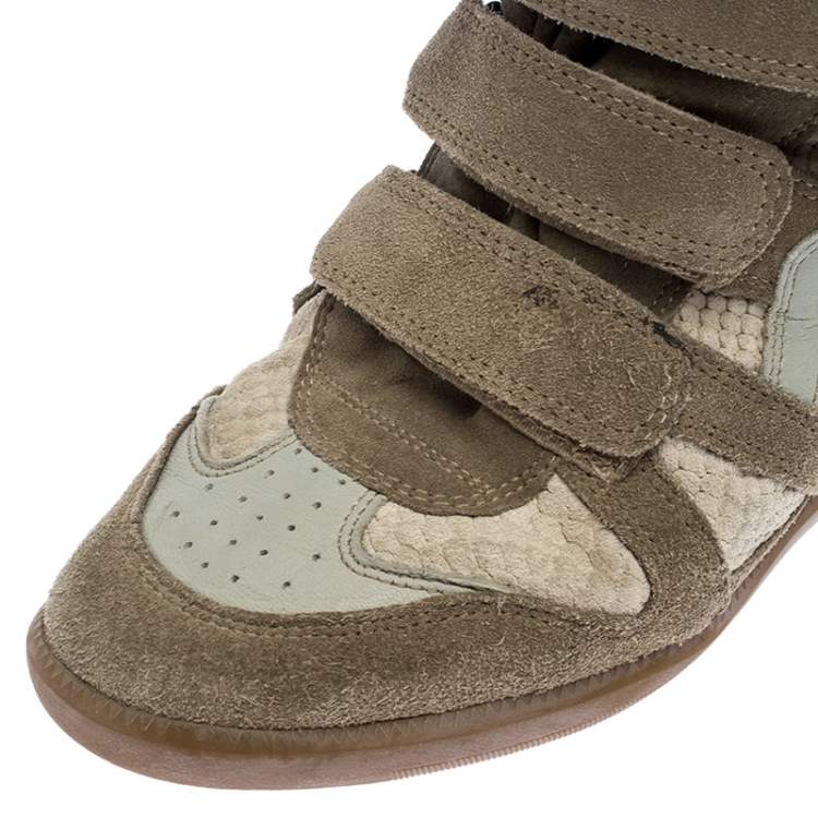 Pre Owned Isabel Marant Beige Suede And Leather Bekett Wedge Sneakers Size 39