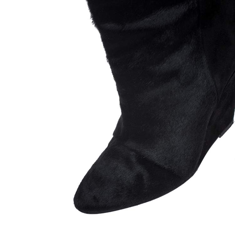 Pre Owned Isabel Marant Black Calfhair Knee Length Wedge Boots Size 38