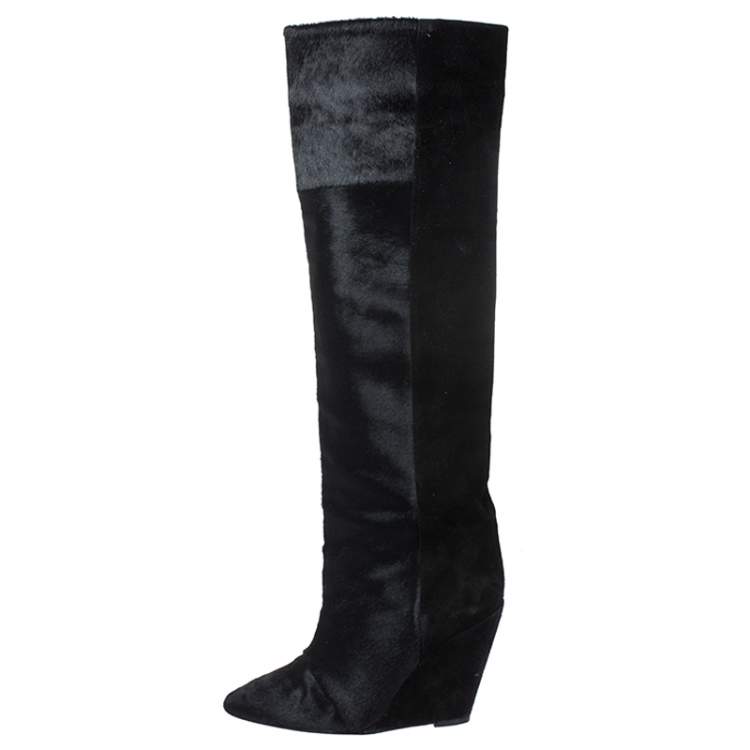 Marant Black Calfhair Length Wedge Boots Size 38 | TLC