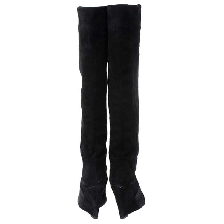 Pre Owned Isabel Marant Black Calfhair Knee Length Wedge Boots Size 38