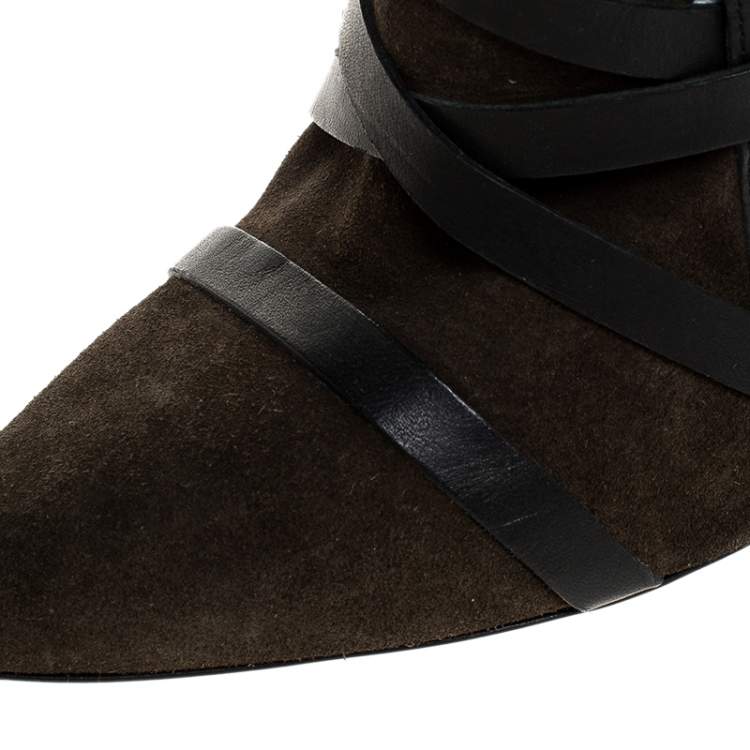 Pre Owned Isabel Marant Black/Green Suede and Leather Royston Buckle Ankle Boots Size 40
