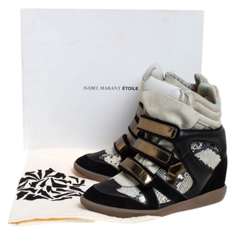 Pre Owned Isabel Marant Tricolor Python Embossed And Suede Leather Bekett Wedge High Top Sneakers Size 39