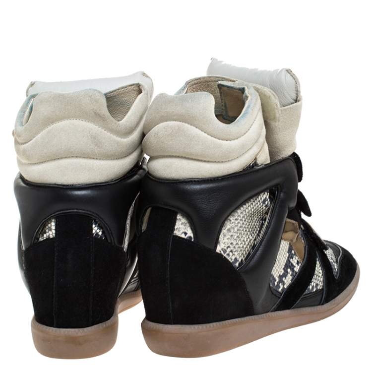 Pre Owned Isabel Marant Tricolor Python Embossed And Suede Leather Bekett Wedge High Top Sneakers Size 39