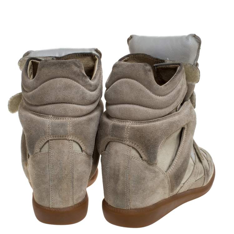 Pre Owned Isabel Marant Light Olive Green Suede Bekett Wedge Sneakers Size 37
