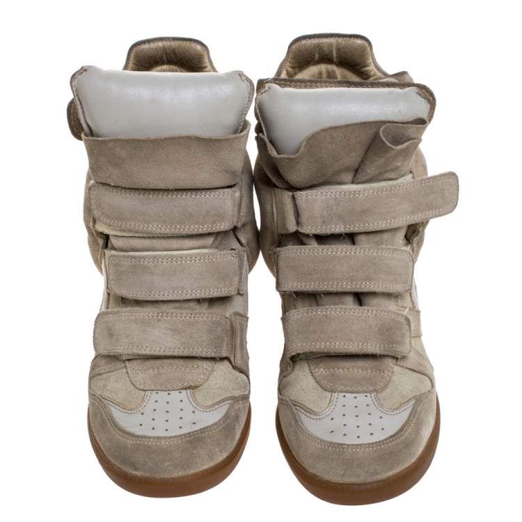 Pre Owned Isabel Marant Light Olive Green Suede Bekett Wedge Sneakers Size 37