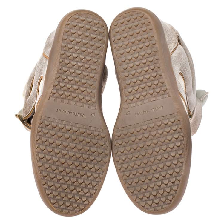Pre Owned Isabel Marant Grey/Brown Suede And Leather Bekett Wedge Sneakers Size 37