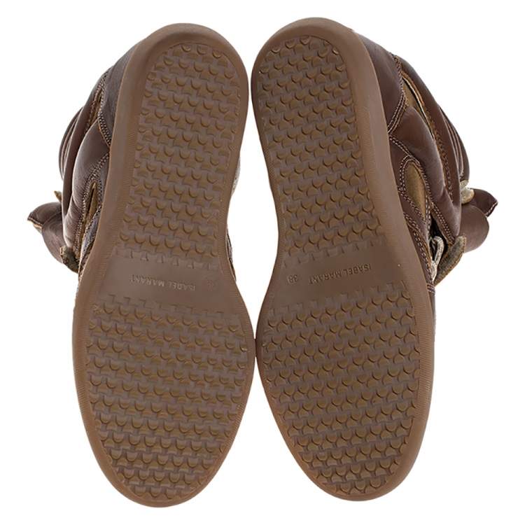 Pre Owned Isabel Marant Brown Leather and Suede Bekett Wedge Sneakers Size 38