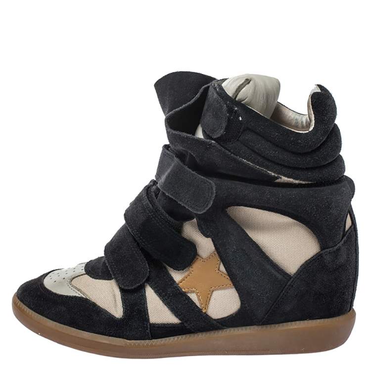 Isabel Marant Black Suede White Canvas Bekett Wedge Sneakers Size 38 Marant | TLC