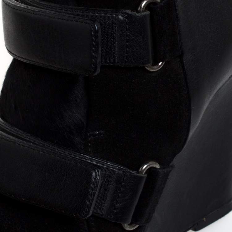 Pre Owned Isabel Marant Black Suede and Leather Scarlet Wedge Boots Size 37