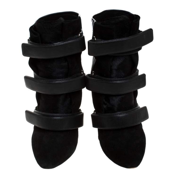 Pre Owned Isabel Marant Black Suede and Leather Scarlet Wedge Boots Size 37