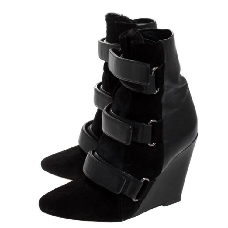 Pre Owned Isabel Marant Black Suede and Leather Scarlet Wedge Boots Size 37