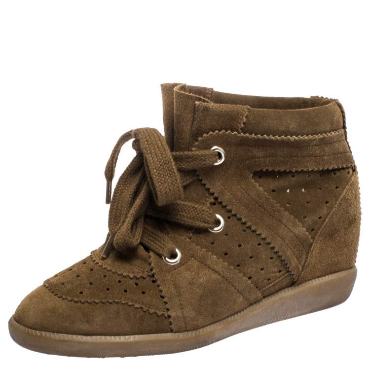 Nominaal Besparing klok Isabel Marant Brown Suede Leather Bobby Wedge Lace Up Sneakers Size 37 Isabel  Marant | TLC