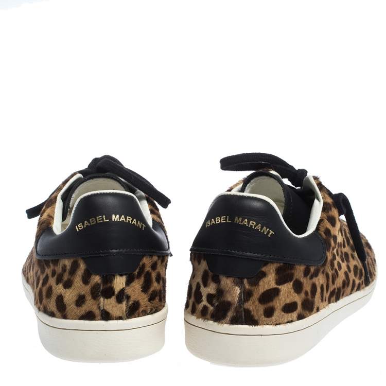 Pre Owned Isabel Marant Brown Leopard Print Calfhair and Leather Low Top Sneakers Size 39