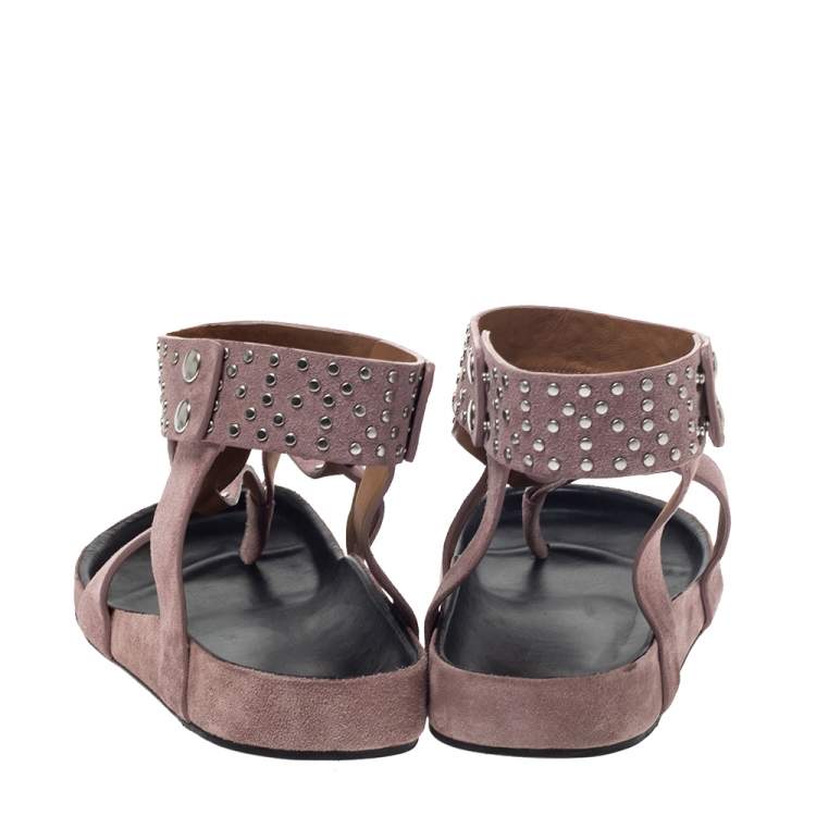 Pre Owned Isabel Marant Pink Suede Leather Ellan Studded Thong Flat Sandals Size 41