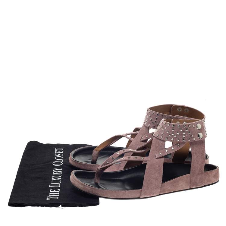 Pre Owned Isabel Marant Pink Suede Leather Ellan Studded Thong Flat Sandals Size 41
