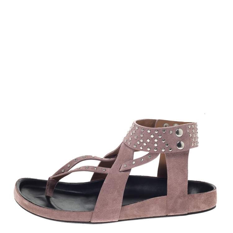 Isabel Marant Pink Suede Leather Ellan Studded Thong Flat Sandals 41 Isabel Marant | TLC