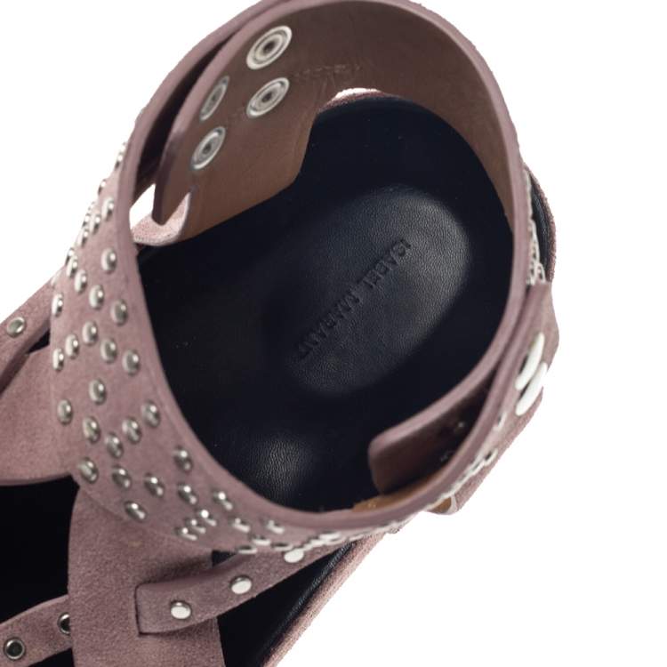 Pre Owned Isabel Marant Pink Suede Leather Ellan Studded Thong Flat Sandals Size 41