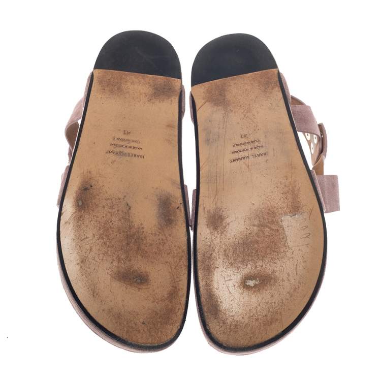 Pre Owned Isabel Marant Pink Suede Leather Ellan Studded Thong Flat Sandals Size 41