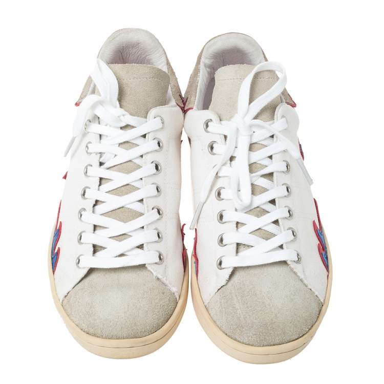 Pre Owned Isabel Marant White Canvas And Multicolor Leather Gilly Low Top Sneakers Size 38