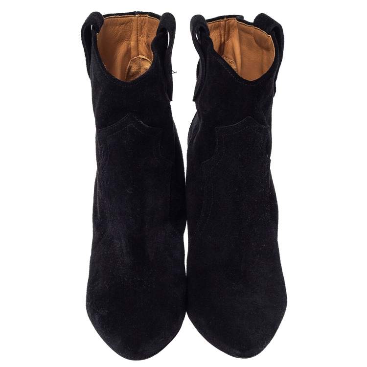 Pre Owned Isabel Marant Black Suede Roxann Ankle Boots Size 38