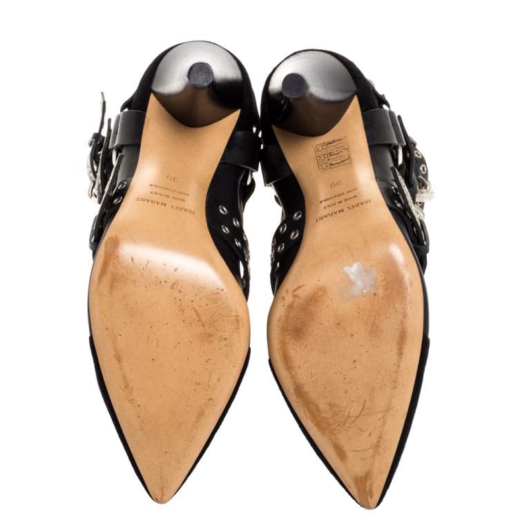Pre Owned Isabel Marant Black Suede And Leather Eyelet Embellished Lysett Ankle Boots Size 39