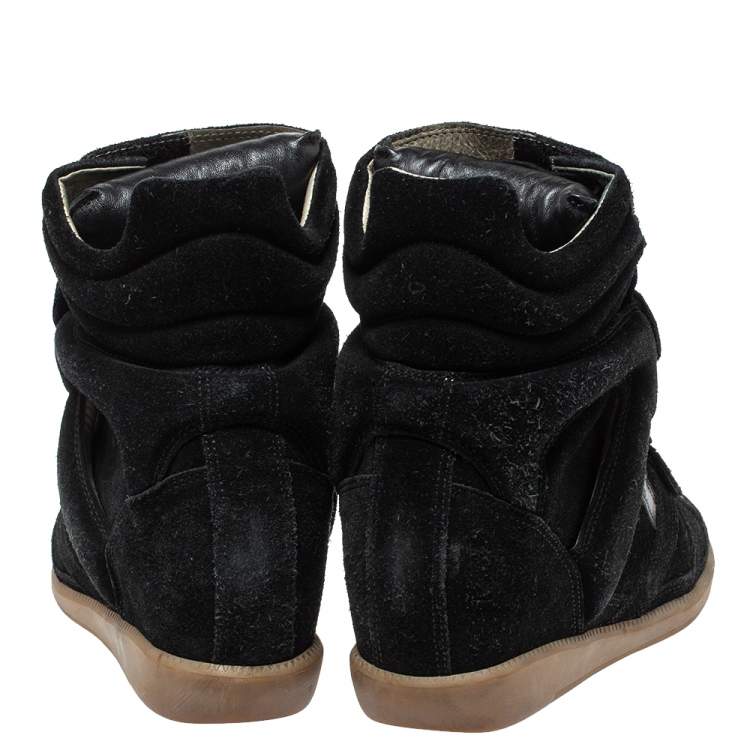 Pre Owned Isabel Marant Black Suede And Leather Bekett Wedge High Top Sneakers Size 37