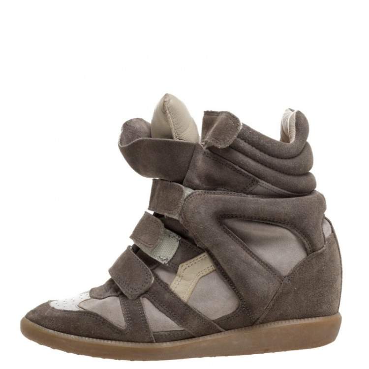 Isabel Marant Grey Suede And Leather Bekett Wedge High Top Sneakers Size Isabel Marant | TLC