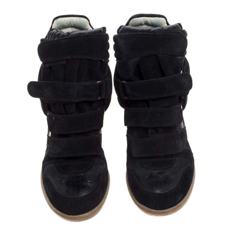 Pre Owned Isabel Marant Black Suede Leather Bekett Wedge High Top Sneakers Size 39