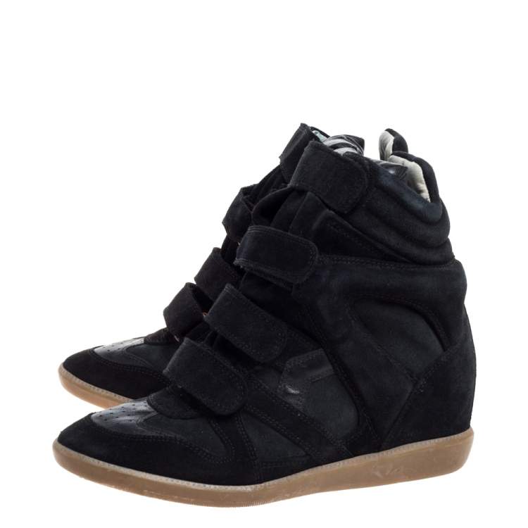 Pre Owned Isabel Marant Black Suede Leather Bekett Wedge High Top Sneakers Size 39