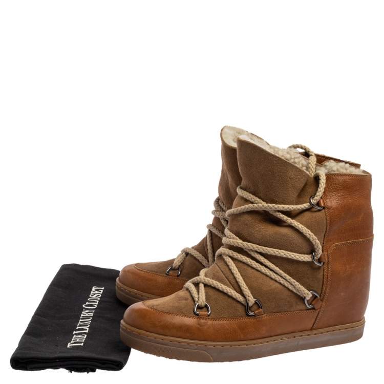 Pre Owned Isabel Marant Brown Suede and Leather Shearling Nowles Ankle Boots Size 40