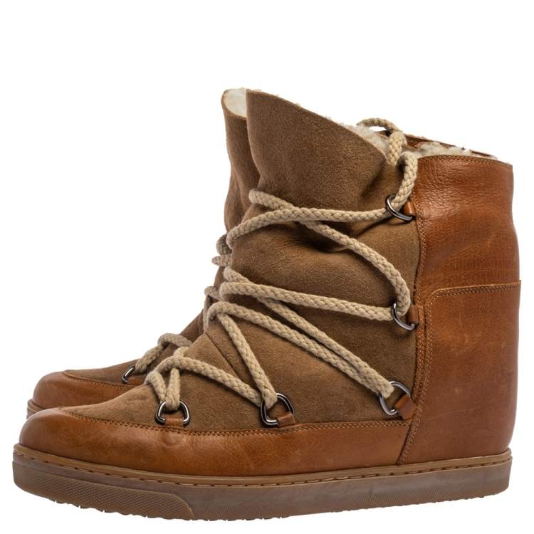 Pre Owned Isabel Marant Brown Suede and Leather Shearling Nowles Ankle Boots Size 40