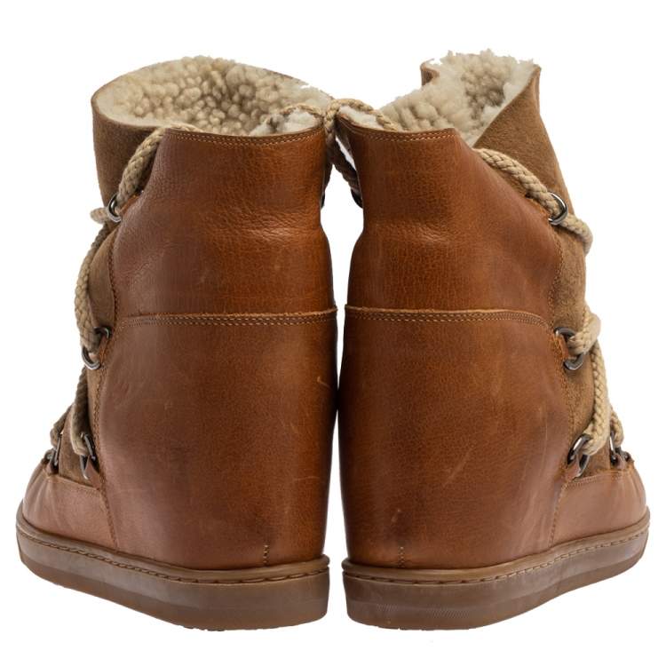 Pre Owned Isabel Marant Brown Suede and Leather Shearling Nowles Ankle Boots Size 40