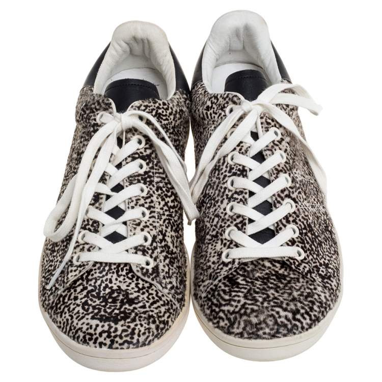 Pre Owned Isabel Marant Beige Leopard Print Calfhair and Leather Low Top Sneakers Size 41