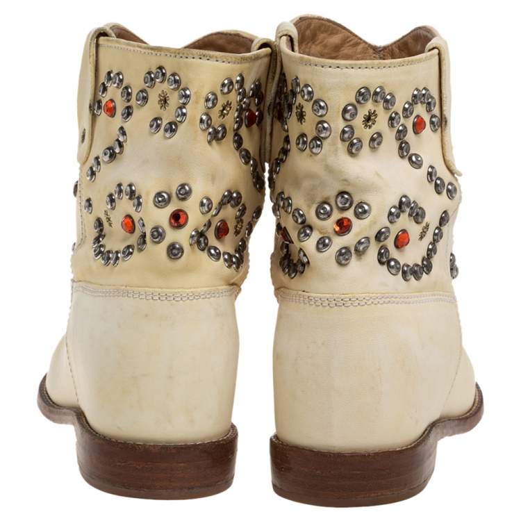 Pre Owned Isabel Marant Cream Studded Leather Boots Size 39