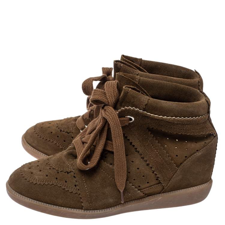 Pre Owned Isabel Marant Brown Suede Leather Bobby Wedge Lace Up Sneakers Size 40