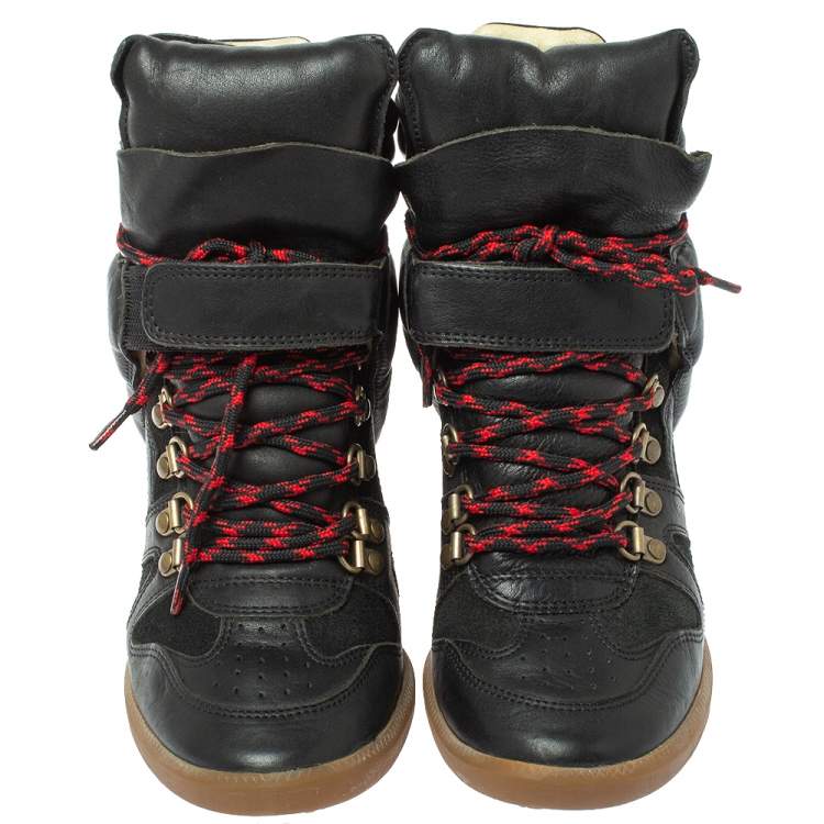 Pre Owned Isabel Marant Black Suede Leather Bekett Wedge High Top Sneakers Size 38