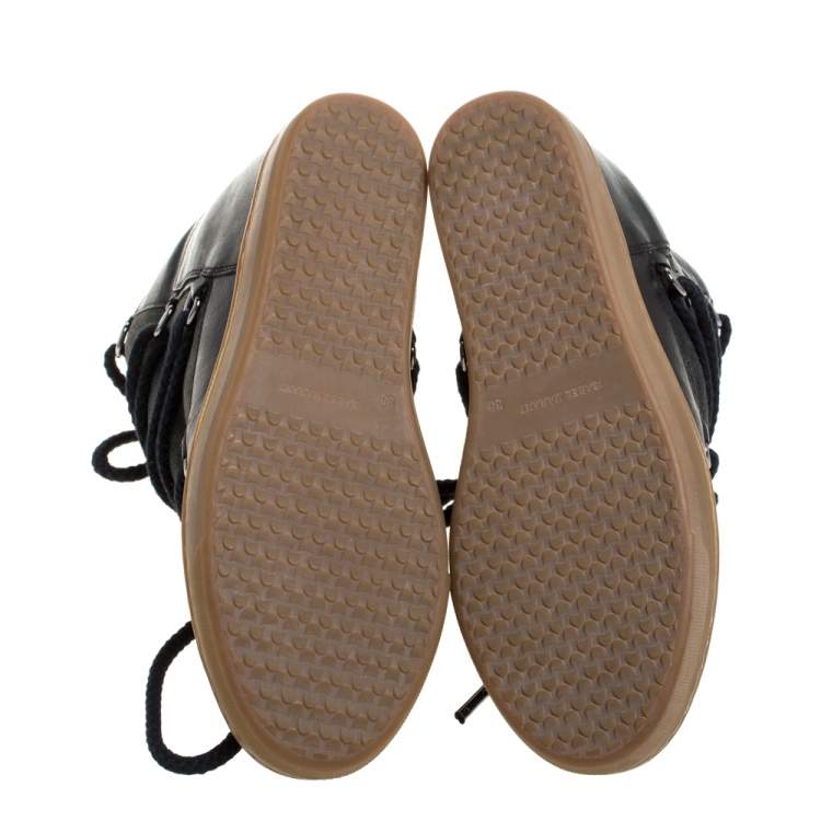 مملوكة مسبقًا Isabel Marant Black Suede And Leather Nowels Wedge High Top Sneakers Size 38