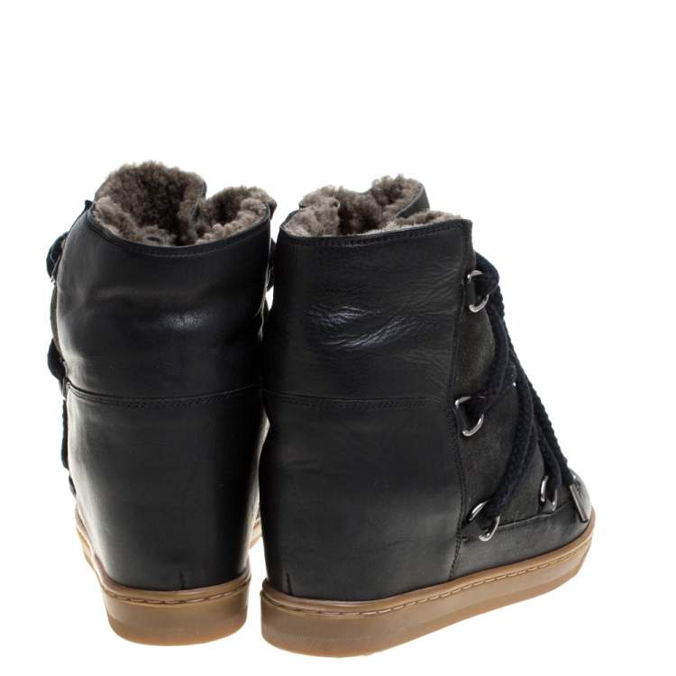 مملوكة مسبقًا Isabel Marant Black Suede And Leather Nowels Wedge High Top Sneakers Size 38