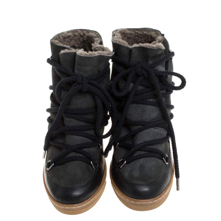 مملوكة مسبقًا Isabel Marant Black Suede And Leather Nowels Wedge High Top Sneakers Size 38