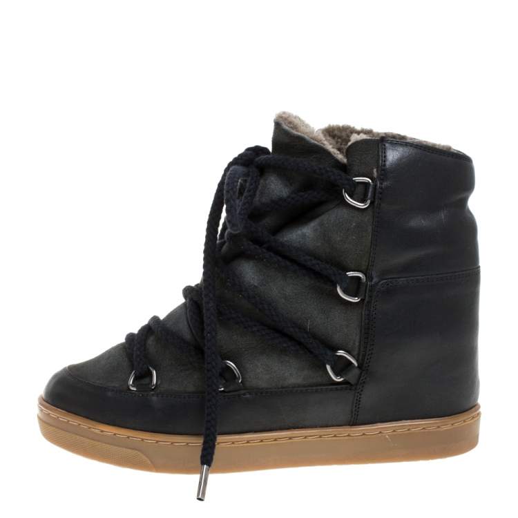 مملوكة مسبقًا Isabel Marant Black Suede And Leather Nowels Wedge High Top Sneakers Size 38