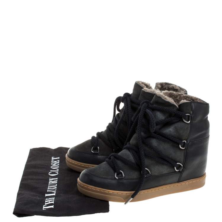 مملوكة مسبقًا Isabel Marant Black Suede And Leather Nowels Wedge High Top Sneakers Size 38